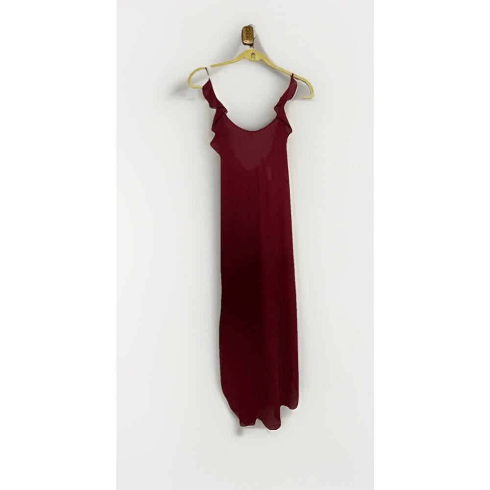 Vintage 90s Red Sheer Lingerie Long Dress California Dynasty Ruffle Cross Strap